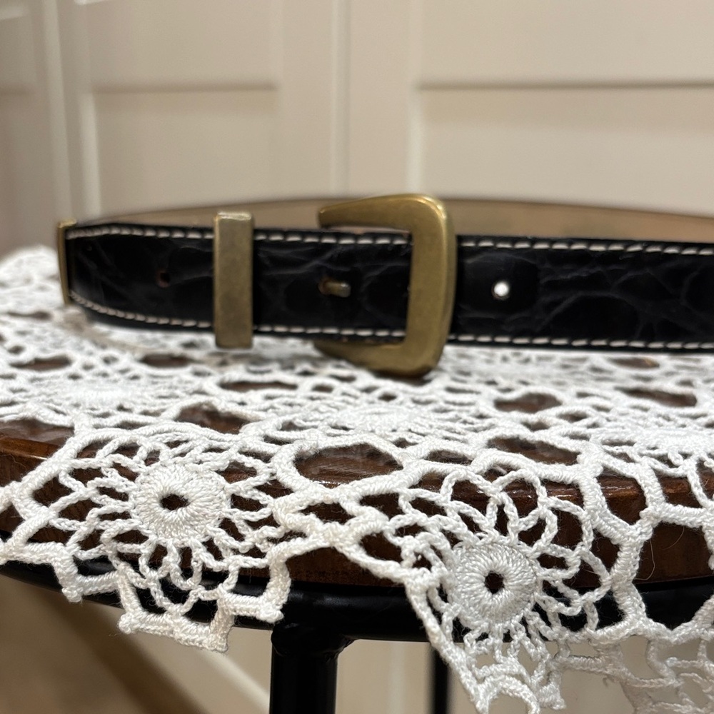Elegant Black Leather Belt with Brass buckle 33in long